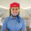 Women Air Stewardess Hat Woolen Flight Attendant Hat Stewardess Cap for Costume Cosplay Musical Performance - Size M(Red)