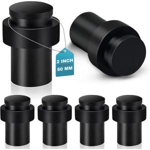 KOLAKO Door Stopper, Cylindrical Floor Door Stop, 2 Inch/Stainless Steel, Black Modern Heavy Duty Brushed Solid DoorStops with Rubber Bumper, Floor Door Stops for Bottom of Door, 6 Pack