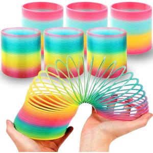 Liberty Imports 6 Pack: Large Magic Rainbow Coil Springs - 4" Classic Plastic Neon Plastic Walking Spring Toy, Bulk Kids Novelty Party Favor Supplies
