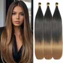 28 Inch Straight Hair Extensions 150g 3 Packs Bone Straight Braiding Hair, Soft Synthetic Bundles Crochet Braids Hair Bundles for Braiding (1B/27, 28 Inch 3 Bundles)