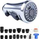 Hibbent Pull Down Spray Head for Kitchen Faucet, 3-Function Kitchen Sink Spray Nozzle with 15 Adapters, Faucet Head Replacement Compatible with Moen, American Standard, Delta, Kohler Faucets, Chrome