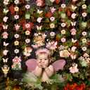 Daifunli 8 Pcs Fairy Party Decorations Fairy First Birthday Hanging Garlands Banner Butterfly Mushroom Flower Paper Cutouts Streamer for Wall Ceiling Decor Wonderland Garden Tale Floral Party Supplies