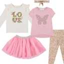 BTween Girls 4 Piece Outfit Set Stylish, Fun, and Versatile Includes Tops, Skirt, and Leggings (18 Months, Pink)