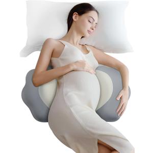 Pregnancy Pillow Cooling for Sleeping, Detachable and Adjustable Double-Sided Support Maternity Pillow Skin-Friendly for Pregnant Women Back, HIPS, Legs(30Slope Design Verified by Expectant Mothers) (White Gray)