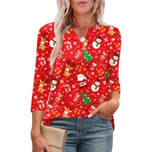 LOMON Womens 3/4 Length Sleeve Tops V Neck Business Casual Blouses Summer Tees Shirts 2026 (Red, M)