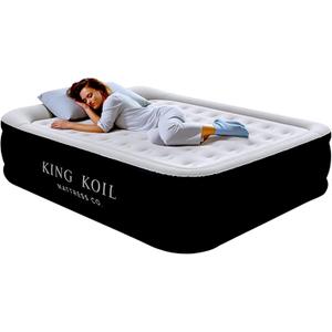 King Koil Pillow Top Plush Full Size Air Mattress with Built-in Pump for Home, Camping & Guests, 16" Inflatable Airbed Luxury Double High Adjustable Blow Up Bed, Waterproof, (Black)
