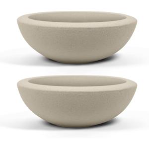 ARBORA 21" Santorini Bowl 2-Pack with Classic Cream Finish - Polyresin Indoor and Outdoor Planters, Durable, Weatherproof, Lightweight, Large Plant Pots for Patio, Garden, Deck, Entryway