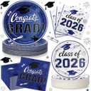2026 Graduation Plates and Napkins, 9’’ Disposable Paper Plates 7’’ Dessert Plates with Blue Congrats GRAD Class of 2026 Party Supplies Tableware Set for Graduation Party Decorations Serve 50 Guests