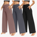 TNNZEET 3 Pack Women's Wide Leg Pants with Pockets - Casual Loose Yoga Trouser Pants Sweatpants Palazzo Lounge Pajama Pants, Size M