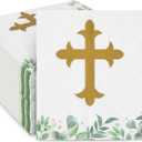 100 Pack Cross Cocktail Napkins for Easter Party, Baptism, First Communion, Christening Decorations for Religious Themed Events and Special Occasions (6.5 x 6.5 In)