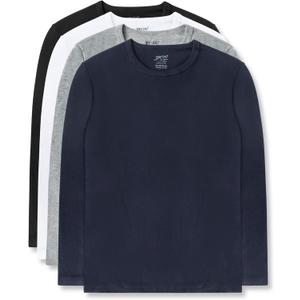Brix Boys' Long Sleeve Tees - Tagless Crewneck Cotton Soft 4-pk Shirts. 2-20 (9-10 Years, White, Navy, Black, Grey)