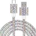 USB to USB C Cable Type C Fast Charging Cable for iPhone 17 Air Pro Max Bling Sparkling Diamond Colorful iPhone Charger Cord 4FT for iPhone 16 15 Pro Max Galaxy S25 S24 Ultra iPad 10th