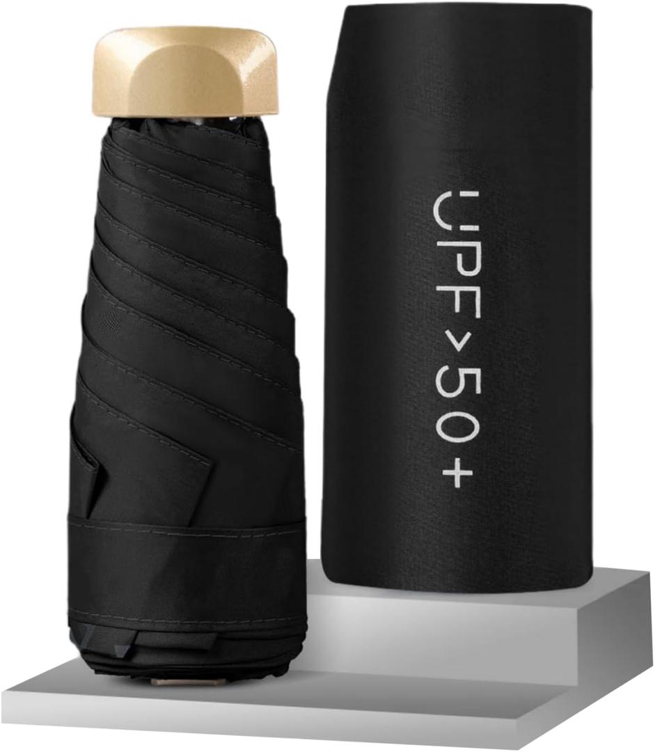 Compact Umbrella, Mini Umbrella, small umbrella for travel mini - UPF 50+ UV Protection & Waterproof, Windproof 6 Ribs Fiberglass, Pocket-Sized 6.3in Folded, Lightweight 7.05oz for Backpack Travel, travel essentials with Black Cooling Tech (Obsidian Mist)