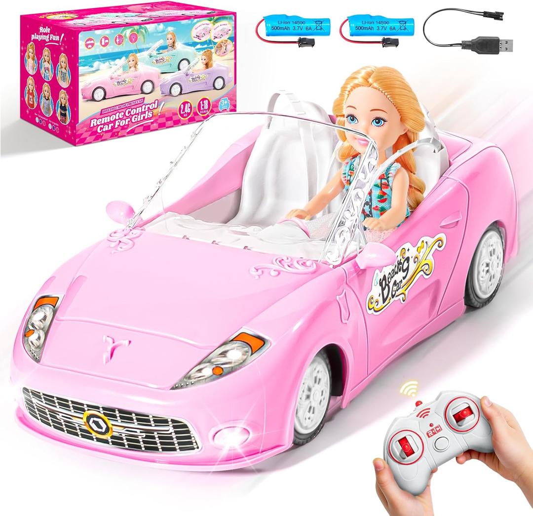 Pink Remote Control Car for Girls, 1:18 Scale RC Cars with LED Light, 2.4 GHZ Pink Truck Toy with 100 Min Long-Lasting Rechargeable Batteries, Gifts for Boys Girls Aged 4-7
