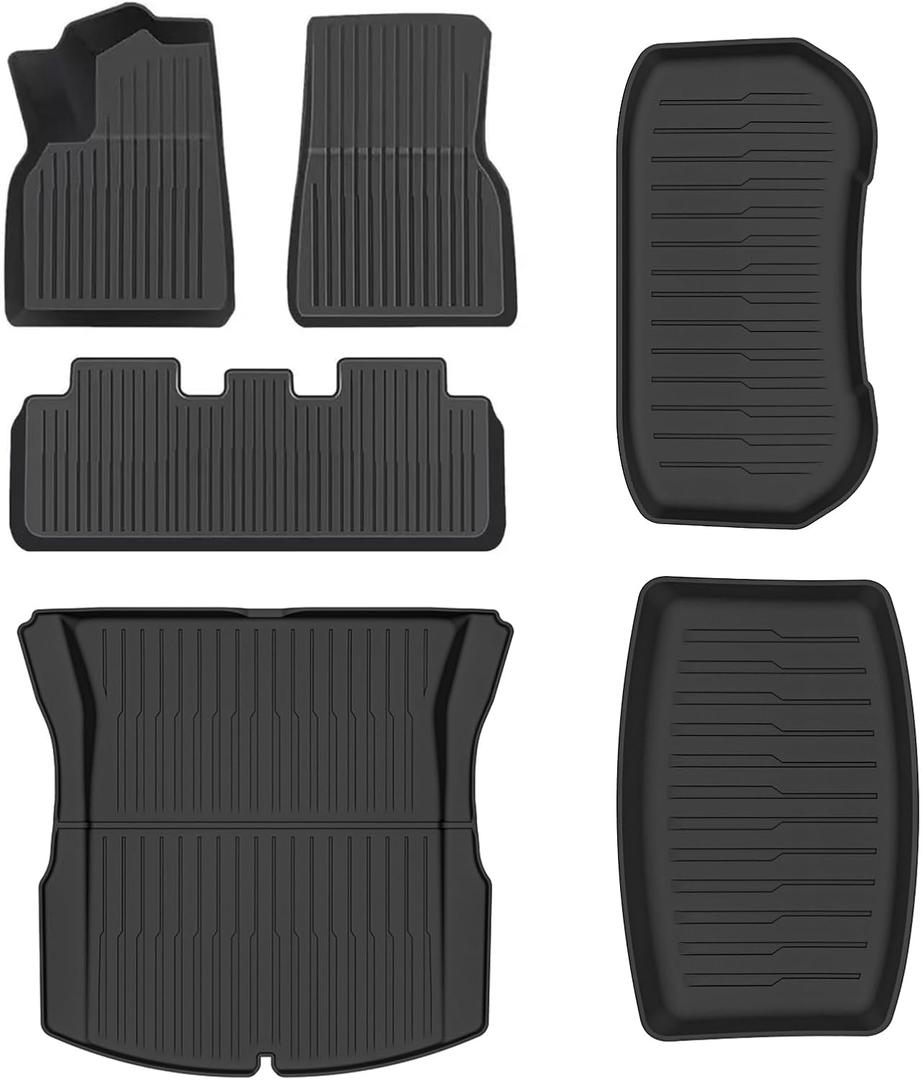 7F Car Floor Mats for New Version 2023-2025 Tesla Model 3, All Weather Car Floor Liners, Full TPE Floor Mat Kit Set of 6, Black