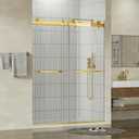 Findepot Size: 60" W x 75" H, 5/16" thick H Frameless Shower Door, Double Sliding Shower Door,5/16"(8mm) Clear Tempered Glass,Silent Soft-Close Design,Brushed Gold