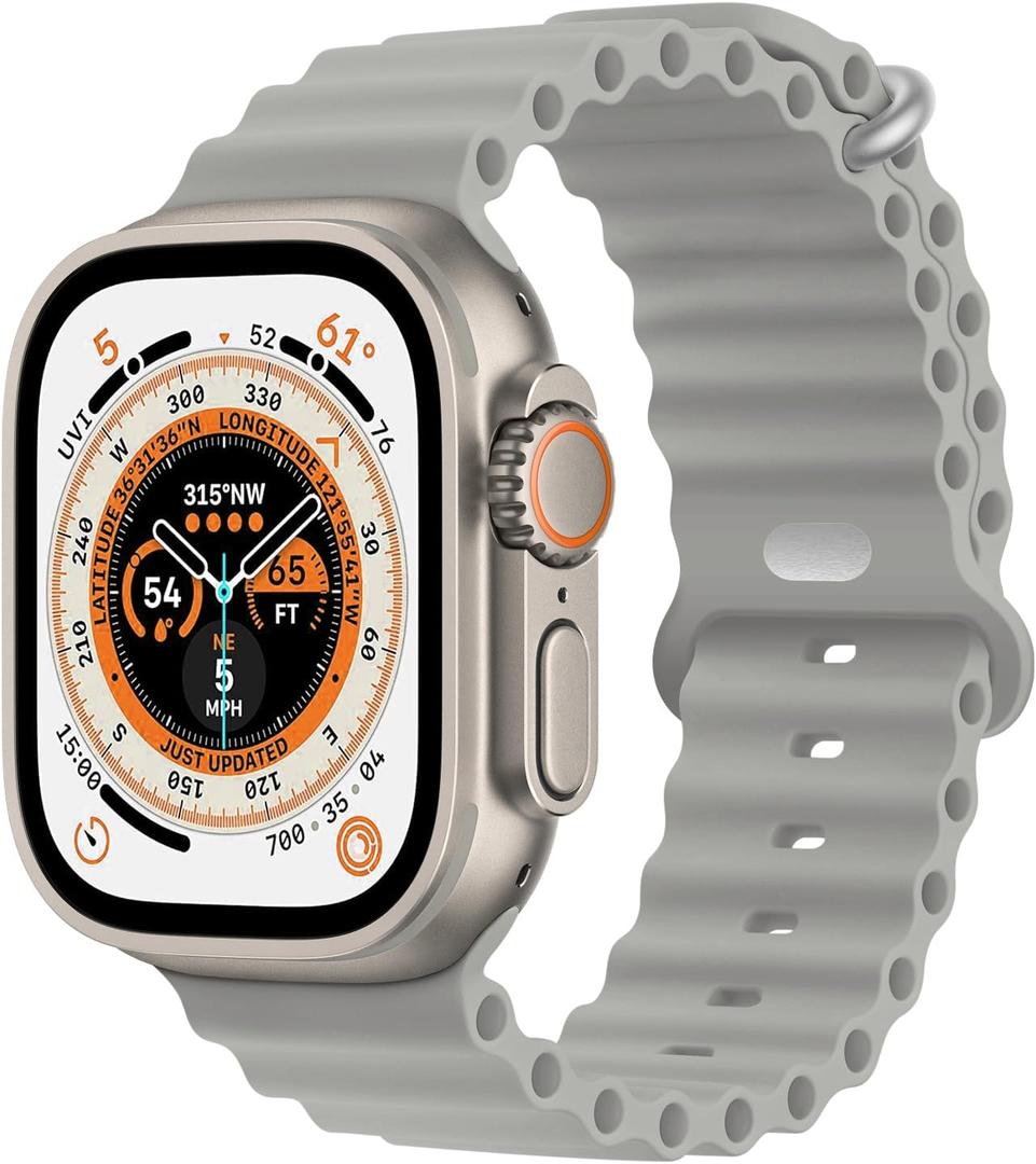 Ocean Band Compatible with Apple Watch Ultra 2 Band 49mm 45mm 44mm 42mm 46mm Women Men, Silicone Sport Band Adjustable Strap With Buckle for Apple Watch Ultra 3 1 iWatch Series 11 10 9 8 7 6 5 4 3 2 SE (Cloudy Gray)