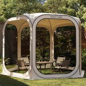 East Oak Screen House Tent Pop-Up, Portable Screen Room Canopy Instant Screen Tent 10 x 10 FT with Carry Bag for Patio, Backyard, Deck & Outdoor Activities, Beige
