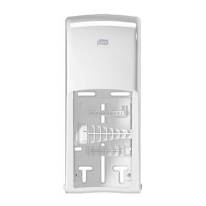 Tork Twin Toilet Paper Roll Dispenser White T26, High Capacity, Elevation Range, 6.5" x 6.3" x 14.2", 555620