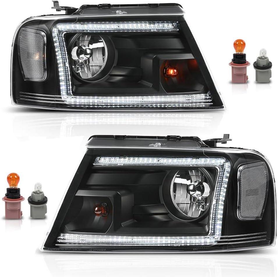LED Headlights Assembly with Bulbs Fit 2004 2005 2006 2007 2008 Ford F150
NOT Fit 2004 F150 Heritage/Flareside Beds,Fit Lincoln Mark LT 2007-2008,Clear Lens Black Housing Clear Reflector,Waterproof