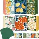 Qiqee 7.9"x4.3"x9.6" 6PCS Clash Flowers Paper Gift Bags with Tissue Paper Handles Medium Size Bags12pcs Tissue Paper