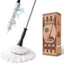 Eyliden Mop with 2 Reusable Microfiber Heads, Easy Wringing Twist Mop, 57.5 inch Long Handle, Wet Mops for Floor Cleaning, Commercial Household Clean Hardwood, Vinyl, Tile, and More (White)