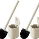 Toilet Brush and Holder Set Toilet Bowl Brush Stainless Steel Automatic Toilet Bowl Cleaner Brush with Durable Bristle Head Toilet Cleaning Brush for Bathroom 2 Pack Set Cream