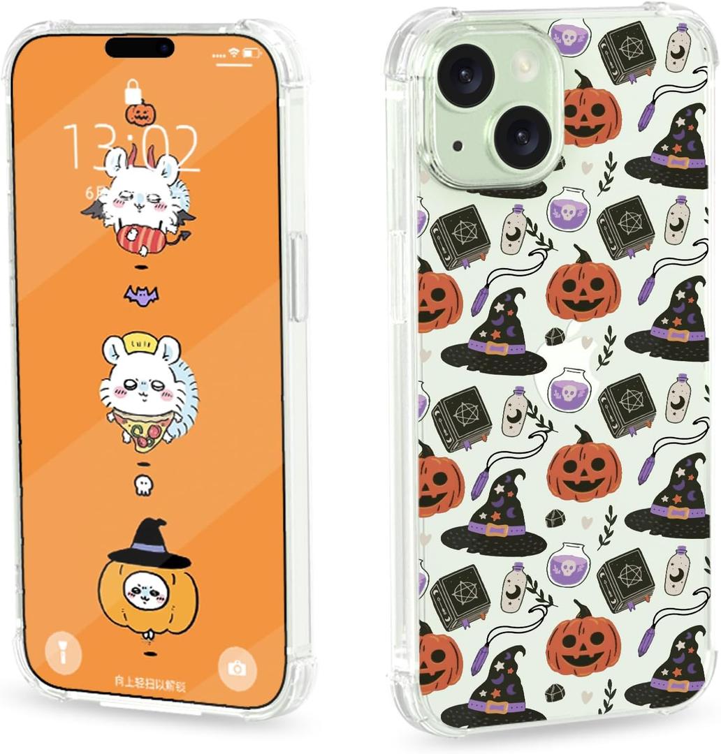 YESPURE for iPhone 15 Halloween Case Clear Soft Phone Case for iPhone 15 Hallowee Designed Cute Pumpkin Pattern Cover for Kids Girls Boys Flexible TPU Shockproof Case for iPhone 15