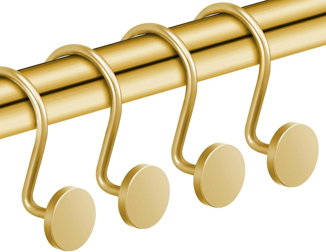 CHICTIE Gold Shower Curtain Hooks, Rustproof Shower Curtain Rings for Bathroom, Metal Shower Hooks for Shower Curtain Rod, Modern Decorative Shower Curtain Hangers Set of 12, Round Heavy Duty Design