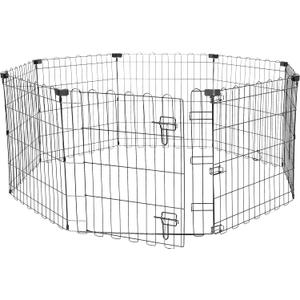 Amazon Basics Foldable Octagonal Metal Exercise Puppy / Dog Playpen - Indoor/Outdoor, Single Door, Extra Small (8 Panels, 24 x 24), Easy to assemble and store, 24" - Puppy, Black