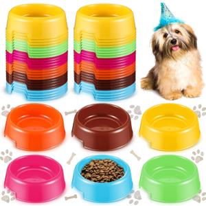 Baderke 24 Pcs Puppy Dogs Birthday Party Supplies Plastic Dog Bowls Bulk Reusable Food Feeding Water Pet Bowl for Cat Paw Party Favor, Blue, Yellow, Pink, Coffee, Orange, Green