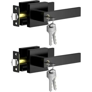 Black Door Handle, Door Knob with Lock, 2 Pack Door Handle Sets for Bedroom