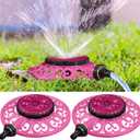 2 Pcs Lawn Sprinkler with Metal Decorative Base 8 Pattern Stationary Water Sprinkler Automatic Turret Pattern Sprinkler for Watering Yard, Lawns, Garden, Odd Shaped Areas (Pink)