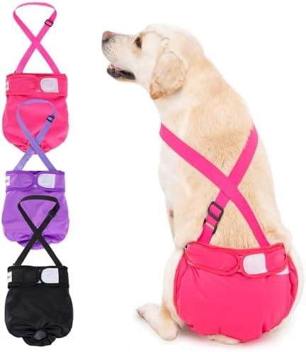 3 Pack Avont Washable Female Dog Diaper with Suspender, Reusable Girl Doggie Diapers for Small Medium Large Doggy in Heat Cycle Period Incontinence -M