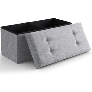 CUYOCA Storage Ottoman Bench Foldable Seat Footrest End of Bed Ottoman with Flipping Lid for Living Room, 75L, 30 inches Linen Fabric Grey