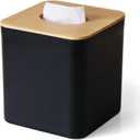 Black Tissue Box Cover, Square Tissue Box Holder with Bamboo Cover Plate, Cube Tissue Box Cover for Desk Accessories, Tissue Holders Decorative Square Tissue Box Tissue Holders for Bathrooms Bedrooms