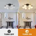 6-Light Sputnik Ceiling Light Fixture, Semi Flush Mount Ceiling Light with Milk Glass Globes, Black Mid Century Modern Chandelier for Living Room Bedroom Dining Room Hallway