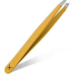 Precision Slant Tip Tweezers – Handmade from Premium Japanese Stainless Steel – Professional Eyebrow & Facial Hair Removal Tool with Perfect Alignment (Gilded Gold)