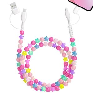 Aolcev 4 in 1 USB C Cable Multi Beaded for iPhone Charger Cord for iPhone 17 16 15 Pro Max 3.3FT Fast Charging Cable 66W USB A Type C iOS Cable for iPhone 14 13 Pro Max Galaxy S26 Colorful Stars