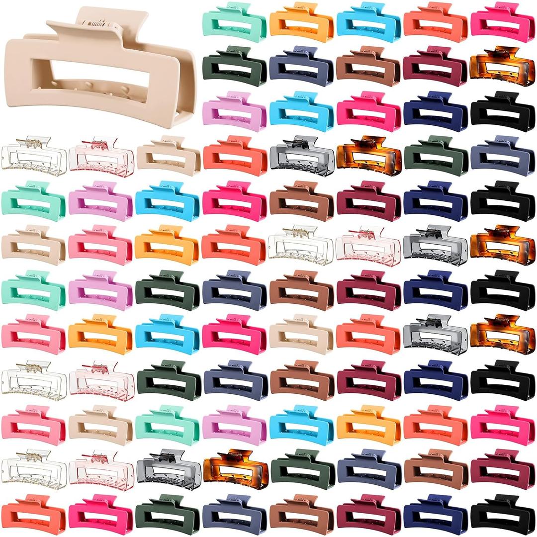 Hoteam 36 Pcs 4.1 Inch Large Hair Claw Clips Bulk Rectangular Big Hair Claws Matte Nonslip Banana Clip Strong Hold Plastic Barrettes for Women Gifts Accessories, 18 Colors