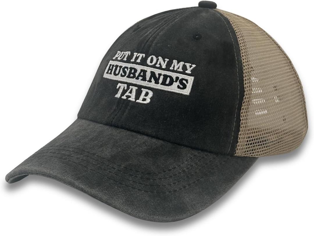 Put it on My Husband's tab Black Baseball Cap Funny Ball Hats Women Men hat Retro Truck Embroidered caps
