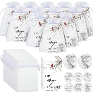 Fumete 72 Pieces Memorial Angel Sign Coins Set Pocket Token Guardian Pocket Angel Coins Red Cardinal Poem Cards Prayer Cards White Organza Bags Gift Charms Presents for Family
