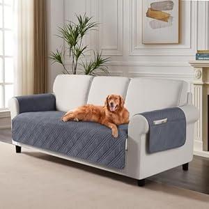 TAOCOCO Waterproof Couch Covers for Pets Dogs with Non Slip Backing, Sofa Seat Covers with Side Pocket for 3 Cushion Couch Washable Dog Couch Cover Protector Sofa Slipcovers(Sofa Plus, Dark Grey)