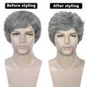 ANOGOL Mens Short Hair Wig Grey Mens Wig Short Gray Wigs Handsome Male Wigs Daily Shaggy Costume Men Pelucas Para Hombres Synthetic Dandy Man Style Funny Old Men Halloween Cosplay for Christmas Party