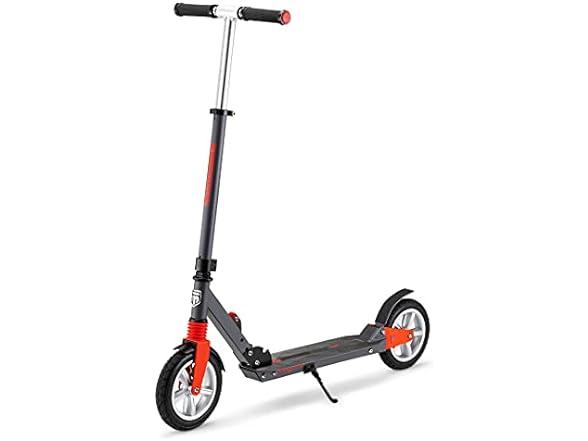 Mongoose Elevate Duo Air Youth/ Adult Folding Kick Scooter, Air Filled Tires, Ages 8 Years and Up, Kickstand, Max Rider Weight 220 Pounds, Grey/ Red