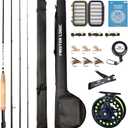 Fly Fishing Rod and Reel Combo Starter Kit, Graphite Fly Rod with Cork Handle, Die Cast Aluminum Reel, Fly Box Case & Fishing Flies and Carrying Case and Accessories