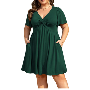 Womens Plus Size Summer Dress Casual Short Sleeves Deep V Neck Twist Knot Front Flowy Dress with Pockets Amazon's Choice, 2Xl