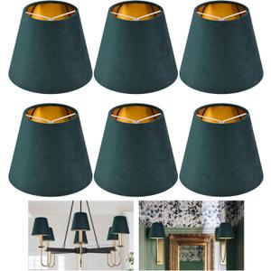 Dark Green Velvet Mini Lamp Shade Set of 6,Small Lamp Shade (Clip On Bulb)4 x 6 x 5in,Modern Chandelier Lamp Shades for Desk Lamps,Table Lamps,Pendant Lights,Bell Lamps Shade in Hand Crafted -By GO&SO