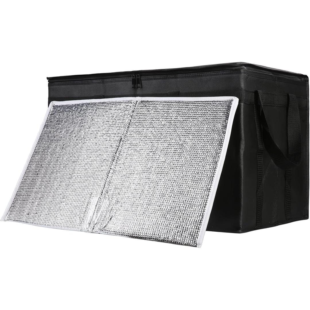 CIVJET 1-Pack Insulated Food Delivery Bag with Hard Bottom, XXX-Large Commercial Food Warmers for Delivery Drivers, Insulated Reusable Grocery Cooler/Hot Bags, Tote Bag for Shopping/Travel, Black