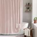 AmazerBath Pink Boho Shower Curtain with Tassels, Modern Farmhouse Shower Curtains for Bathroom, Pink Shower Curtain Fabric, Rustic Faux Linen Shower Curtain Set with Hooks, 72x72 Inches